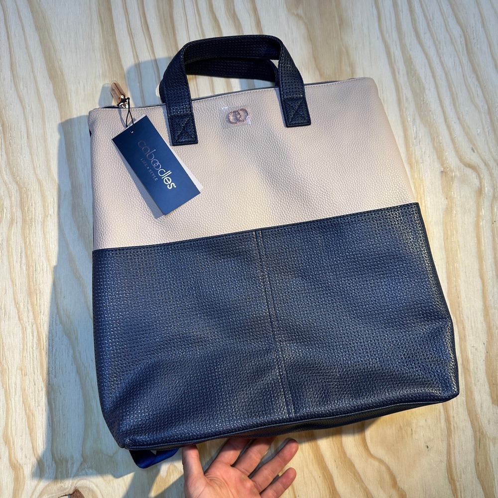 Caboodles Essential Tote Backpack Navy Beige Convertible Laptop Bag CAB000108